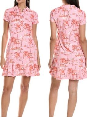 Pink Printed Polo Mini Dress with Ruffle Hem